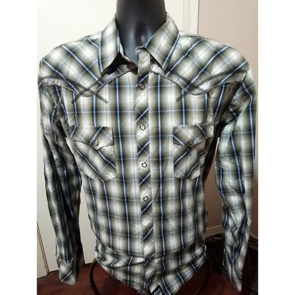 Rock 47 Wrangler Other - Wrangler Rock 47 Western Pearl Snaps Plaid Cowboy Shirt Mens Large L Multicolor
